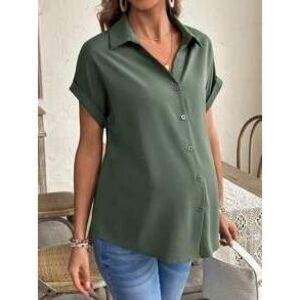 SHEIN Maternity Solid Color Turn-Down Collar Front Button Casual Shirt Top